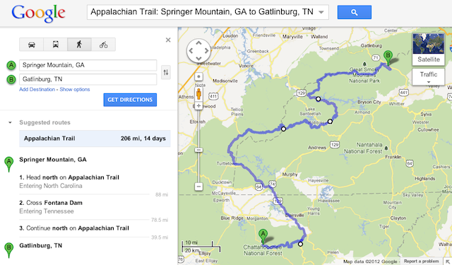 Google Maps: Appalachian Trail